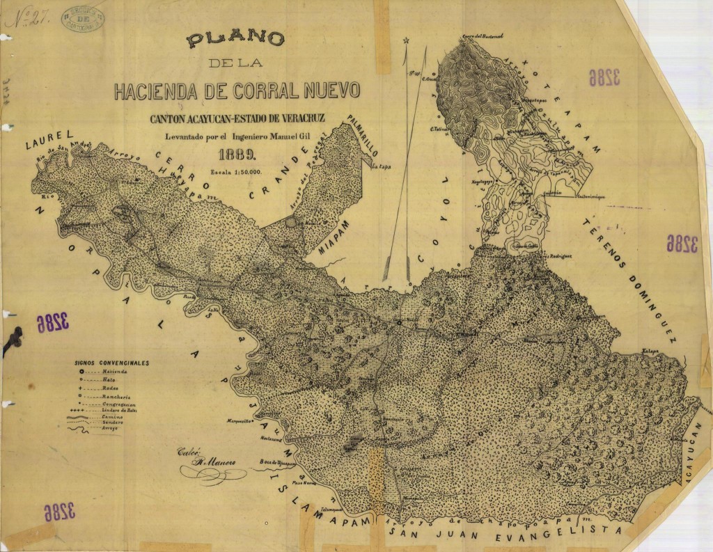 Plano de la Hacienda de Corral Nuevo. Acayucan, Ver. 1889.